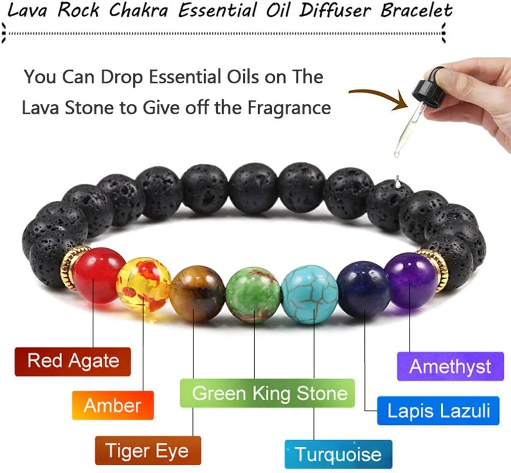 CASDAN 2-14 Pcs 8mm Lava Stone Bracelet for Women Men 7 Chakra Aromatherapy Essential Oil Diffuser Bracelet Natural Stone Beads Yoga Bracelet
