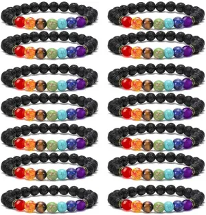 CASDAN 2-14 Pcs 8mm Lava Stone Bracelet for Women Men 7 Chakra Aromatherapy Essential Oil Diffuser Bracelet Natural Stone Beads Yoga Bracelet