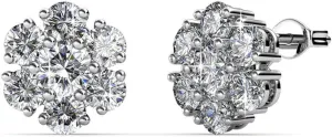 Cate & Chloe Maggie Pure White Gold Stud Earrings, 18k Gold Plated Studs with Crystal Flower Cluster, Silver Stud Earring Set with Round Cut Crystals