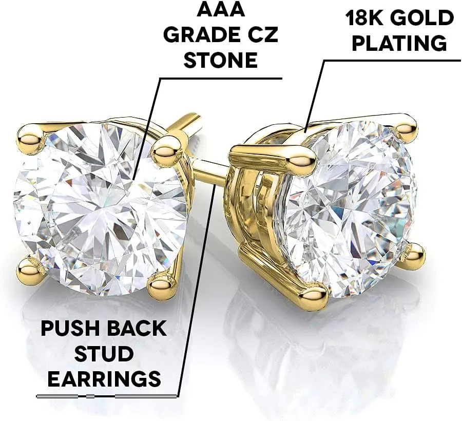 Cate & Chloe Mia Diamond-Simulated Stud Earrings, CZ Stud Earrings, Round CZ Studs, Crystal Earrings, Classic Studs, Best Earrings for Women
