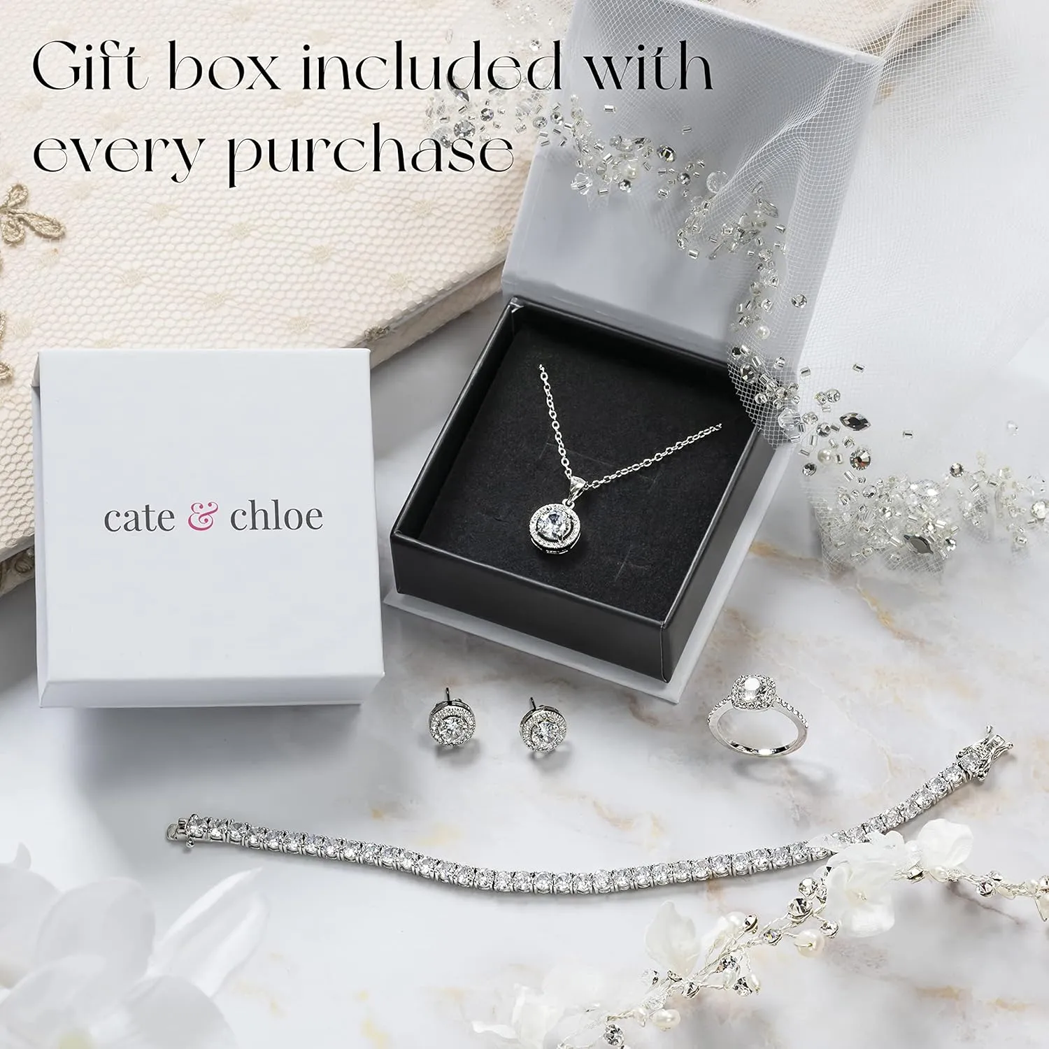 Cate & Chloe Mia Diamond-Simulated Stud Earrings, CZ Stud Earrings, Round CZ Studs, Crystal Earrings, Classic Studs, Best Earrings for Women