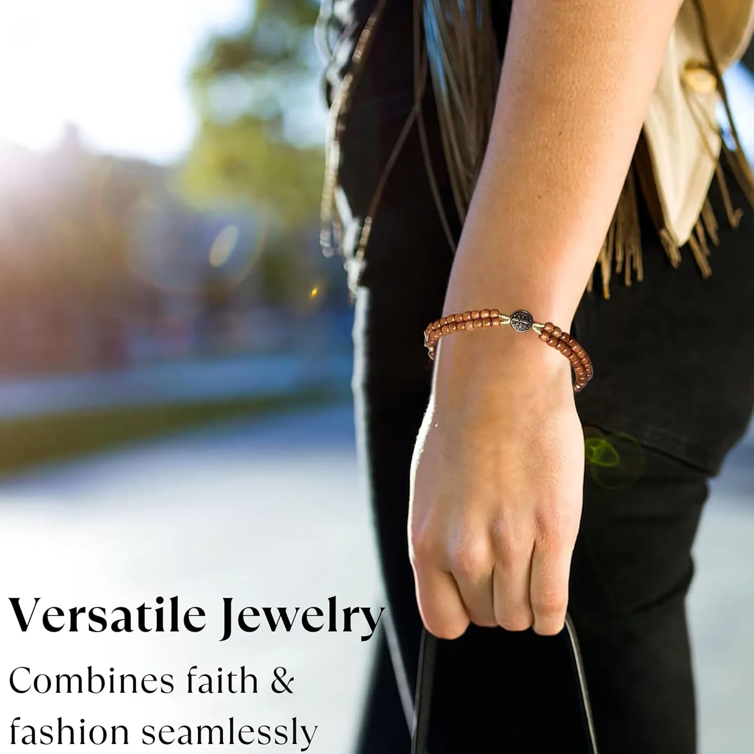Catholica Shop Devotional Corded Prayer Beads Rosary Bracelet with San Benito St Benedict Medal and Crucifix. Made in Brazil