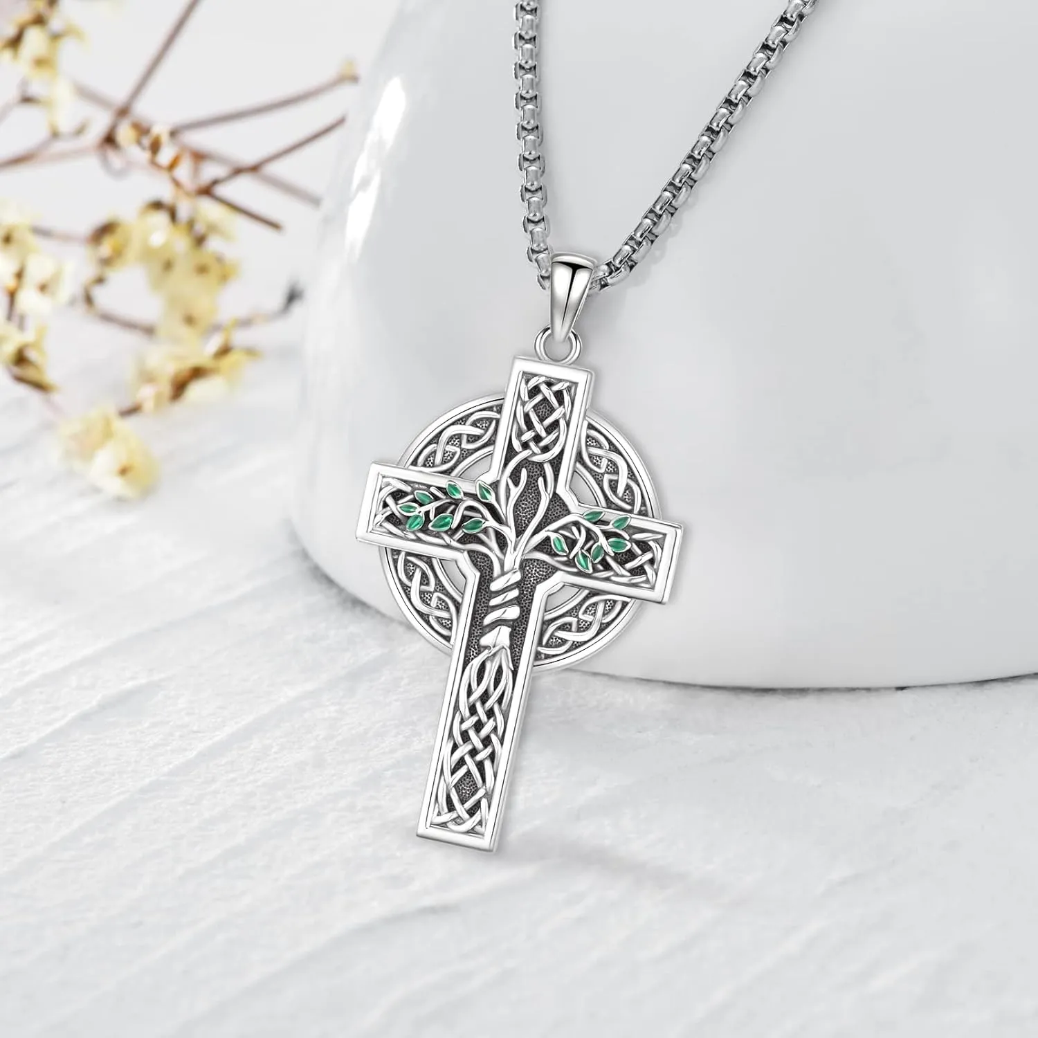 Celtic Cross Necklace Sterling Silver Irish Knot Claddagh Cross Pendant Jewelry for Men with 22" 2" Box Chain