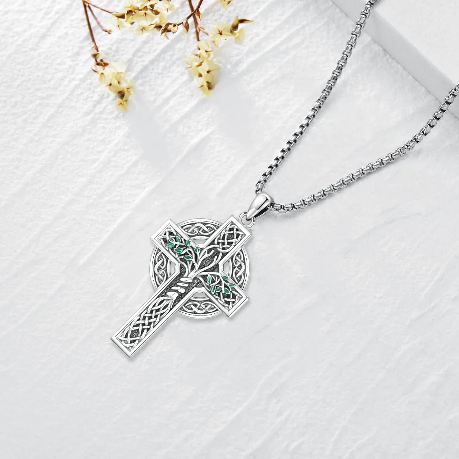 Celtic Cross Necklace Sterling Silver Irish Knot Claddagh Cross Pendant Jewelry for Men with 22" 2" Box Chain