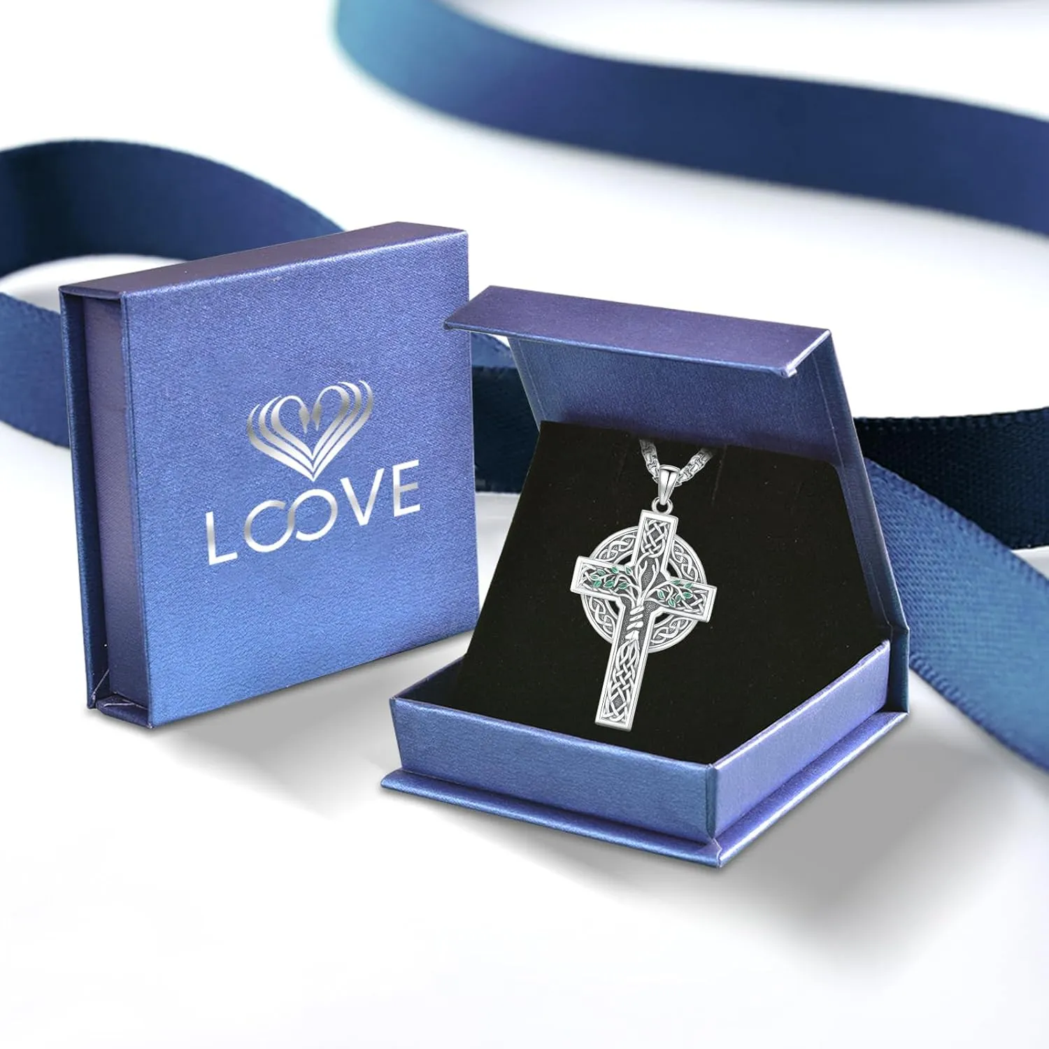 Celtic Cross Necklace Sterling Silver Irish Knot Claddagh Cross Pendant Jewelry for Men with 22" 2" Box Chain
