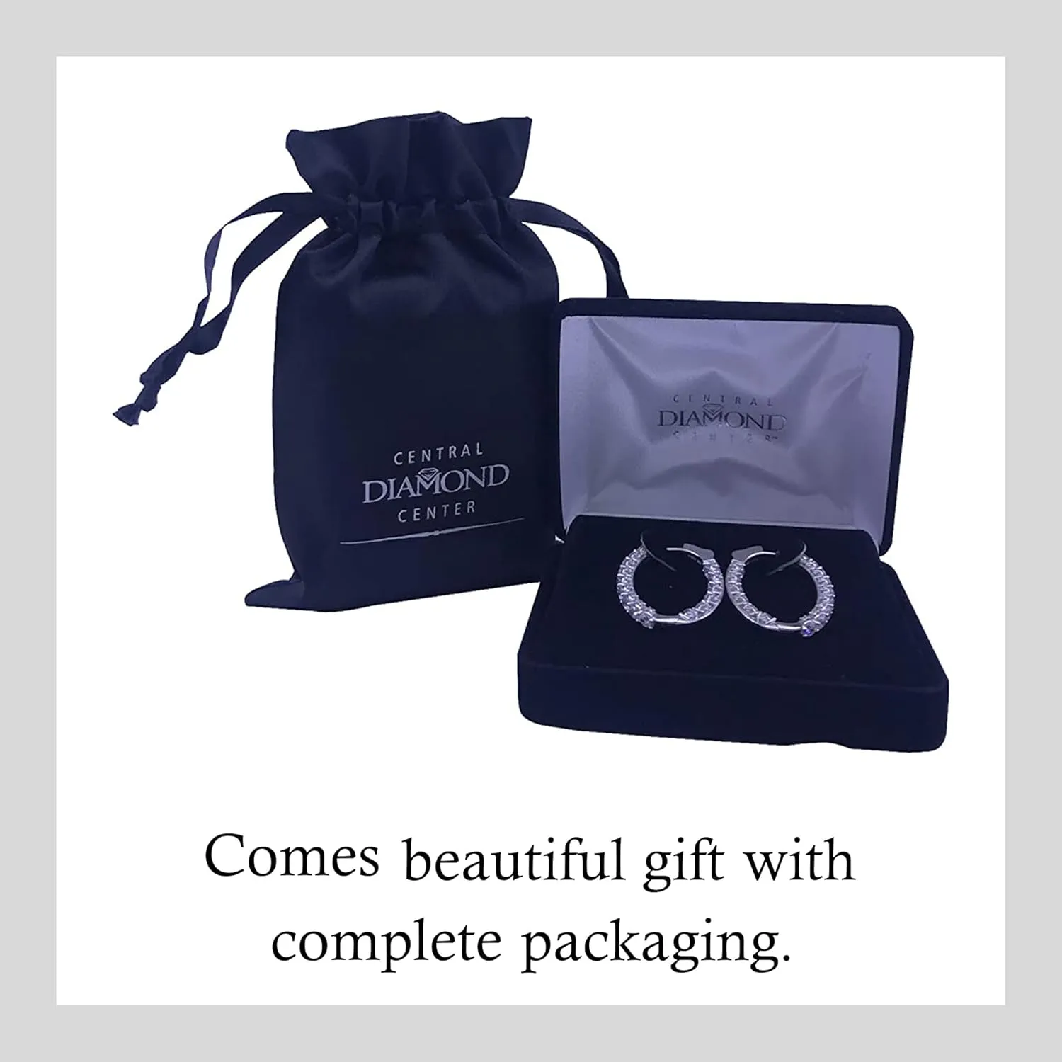 Central Diamond Center Zsa Zsa Oval Hoop Earrings Solid 925 Sterling Silver w/Pure Brilliance Zirconia, Simulated Diamond Hoops