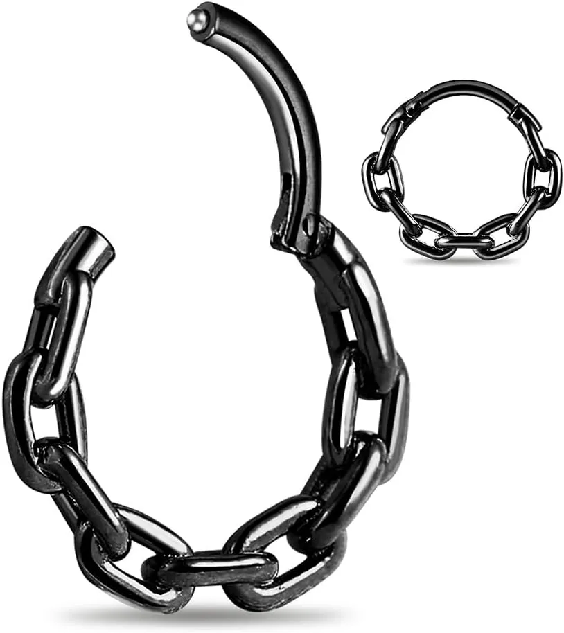 Chain Septum Rings 16G/(8mm,10mm,12mm) Nose ring Dainty Helix Daith Earrings for men/women 316L Stainless steel Daith Piercing Jewelry Silver Gold Black