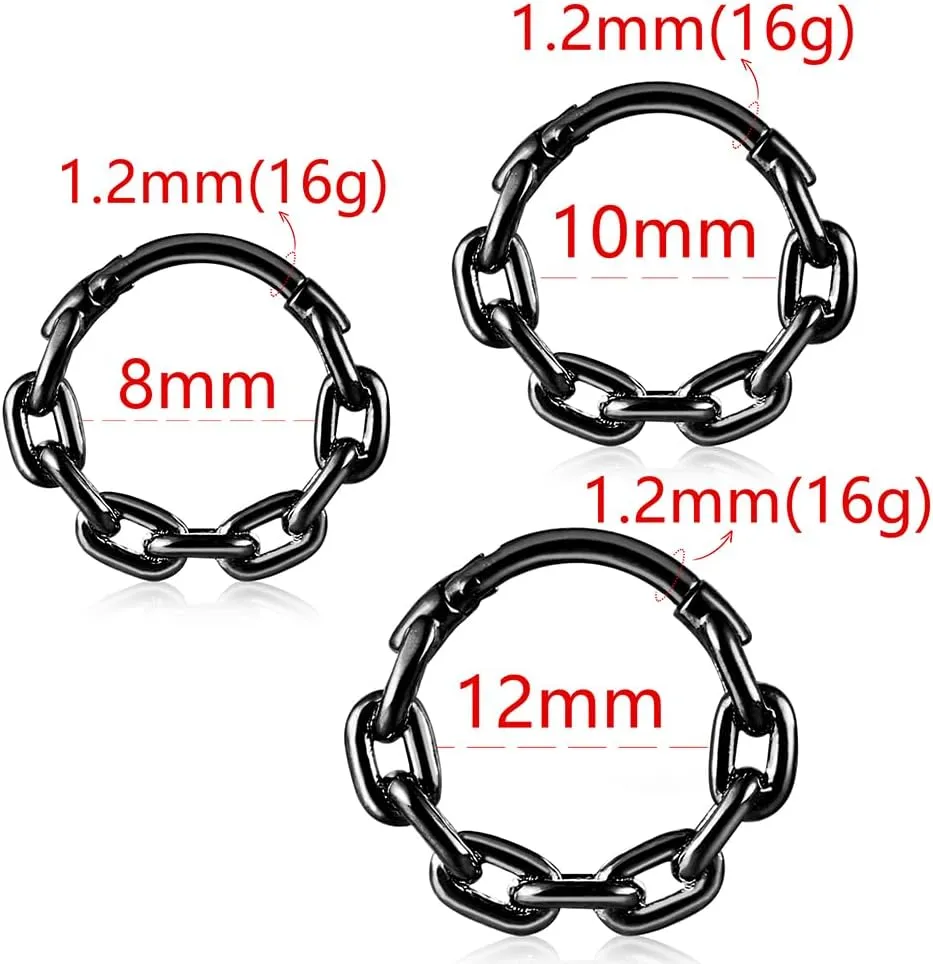 Chain Septum Rings 16G/(8mm,10mm,12mm) Nose ring Dainty Helix Daith Earrings for men/women 316L Stainless steel Daith Piercing Jewelry Silver Gold Black