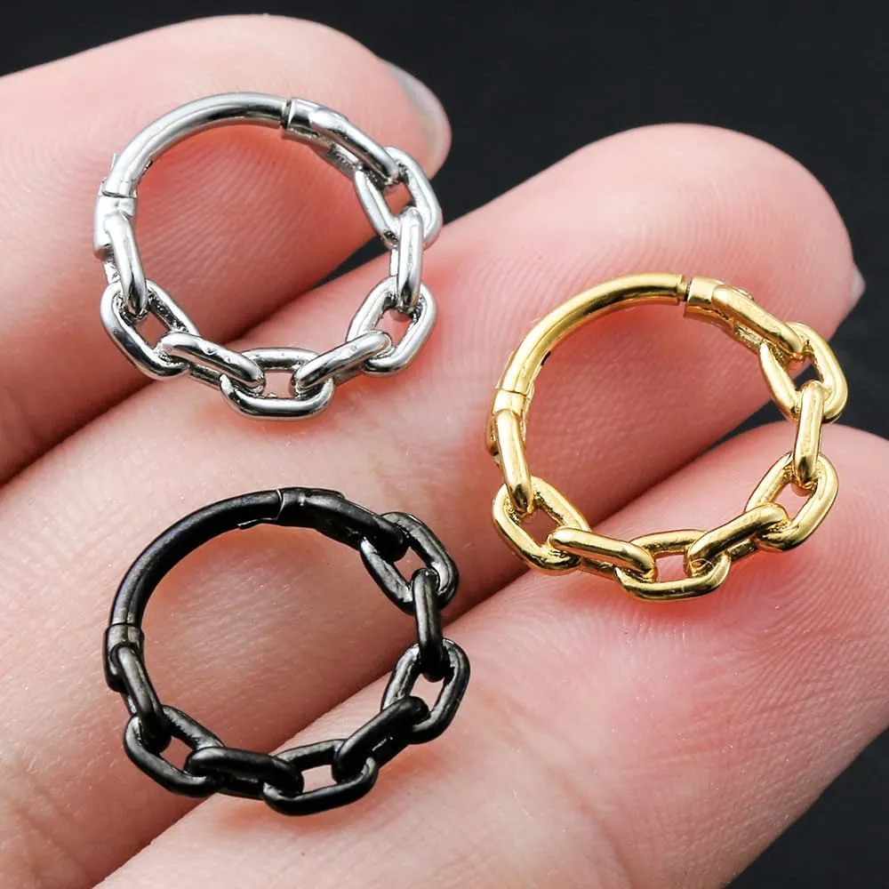 Chain Septum Rings 16G/(8mm,10mm,12mm) Nose ring Dainty Helix Daith Earrings for men/women 316L Stainless steel Daith Piercing Jewelry Silver Gold Black