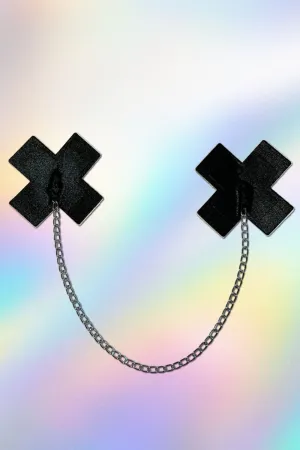 Chained Liquid Black Cross Nipple Pasties by Pastease
