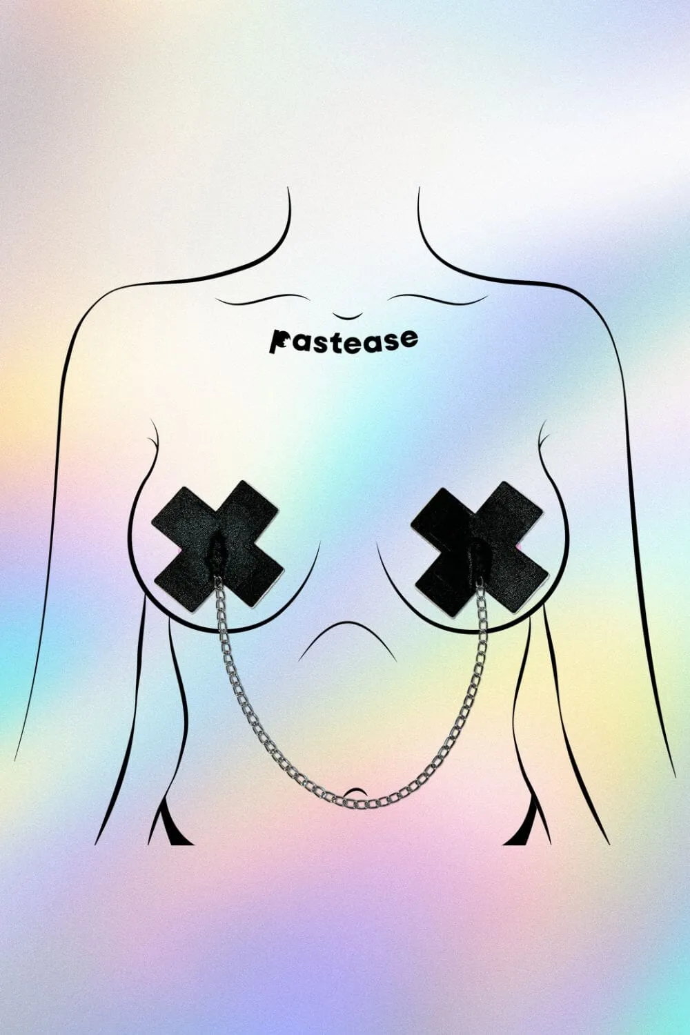 Chained Liquid Black Cross Nipple Pasties by Pastease