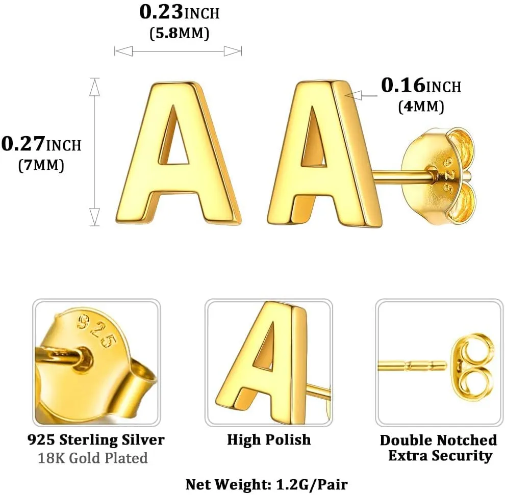 ChicSilver Hypoallergenic 925 Sterling Silver Stud Earrings Simple Tiny Initial Letter A-Z Studs for Women Sensitive Ears (with Gift Box)