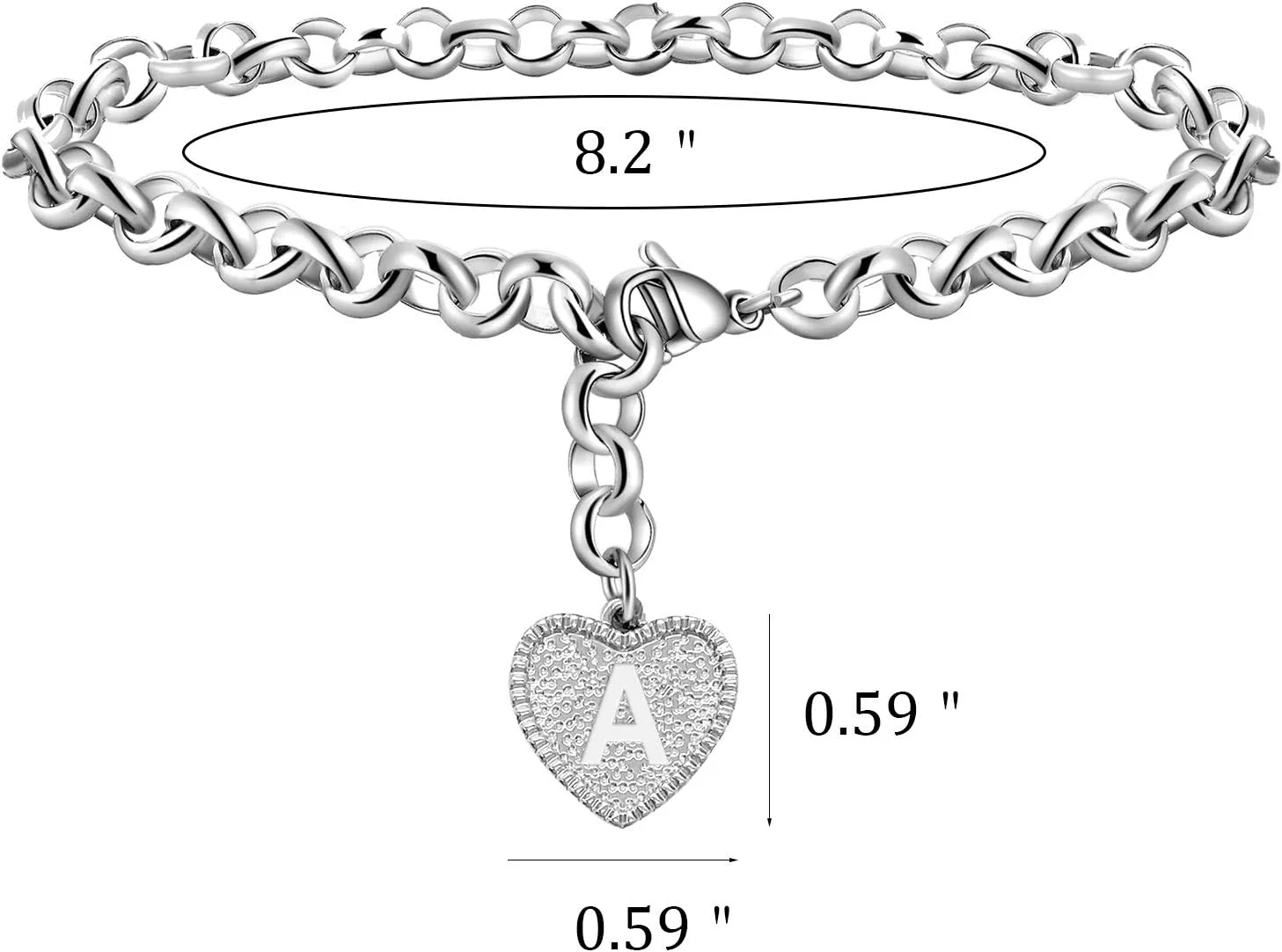 choice of all Heart Initial Bracelet for Women Silver Charm Bracelets for Women Stainless Steel Letters Alphabet Ankle Bracelets for Women Trendy Gift