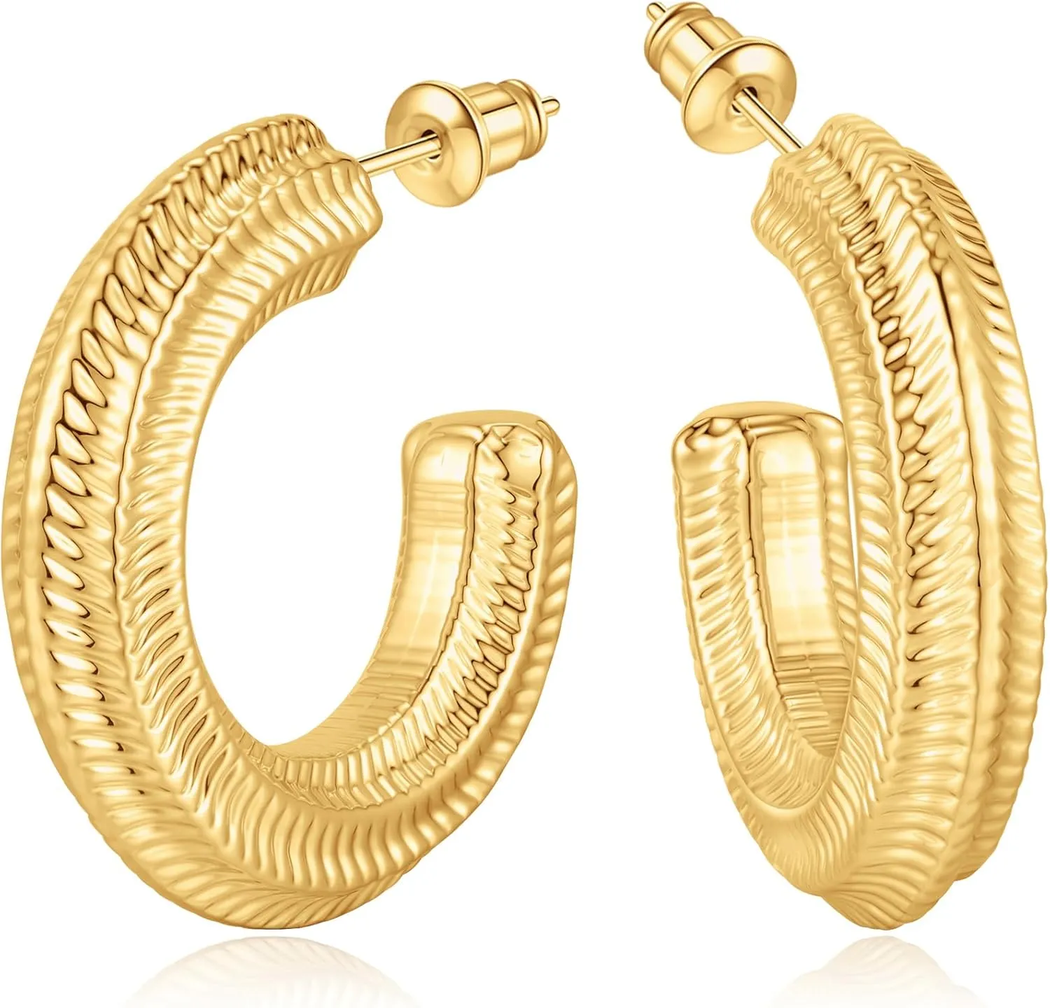 Chunky Gold Hoop Earrings for Women, 14k Gold Chunky Earrings for Women Big Large Gold Hoop Earrings Tarnish Free Gold Earrings Hypoallergenic Lightweight Thick Hoop Earrings Trendy Gold Hoop Earrings