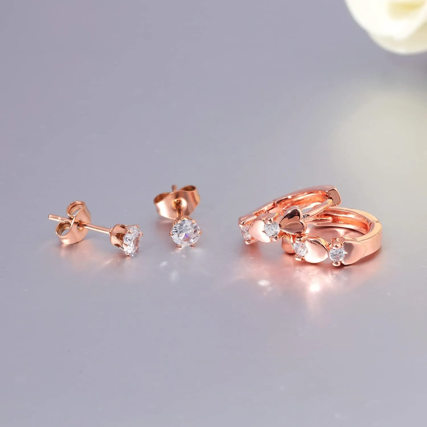 CiNily 14K White Gold Plated Small Hoop Earrings for Women Girls Heart Cubic Zirconia Hypoallergenic Earrings