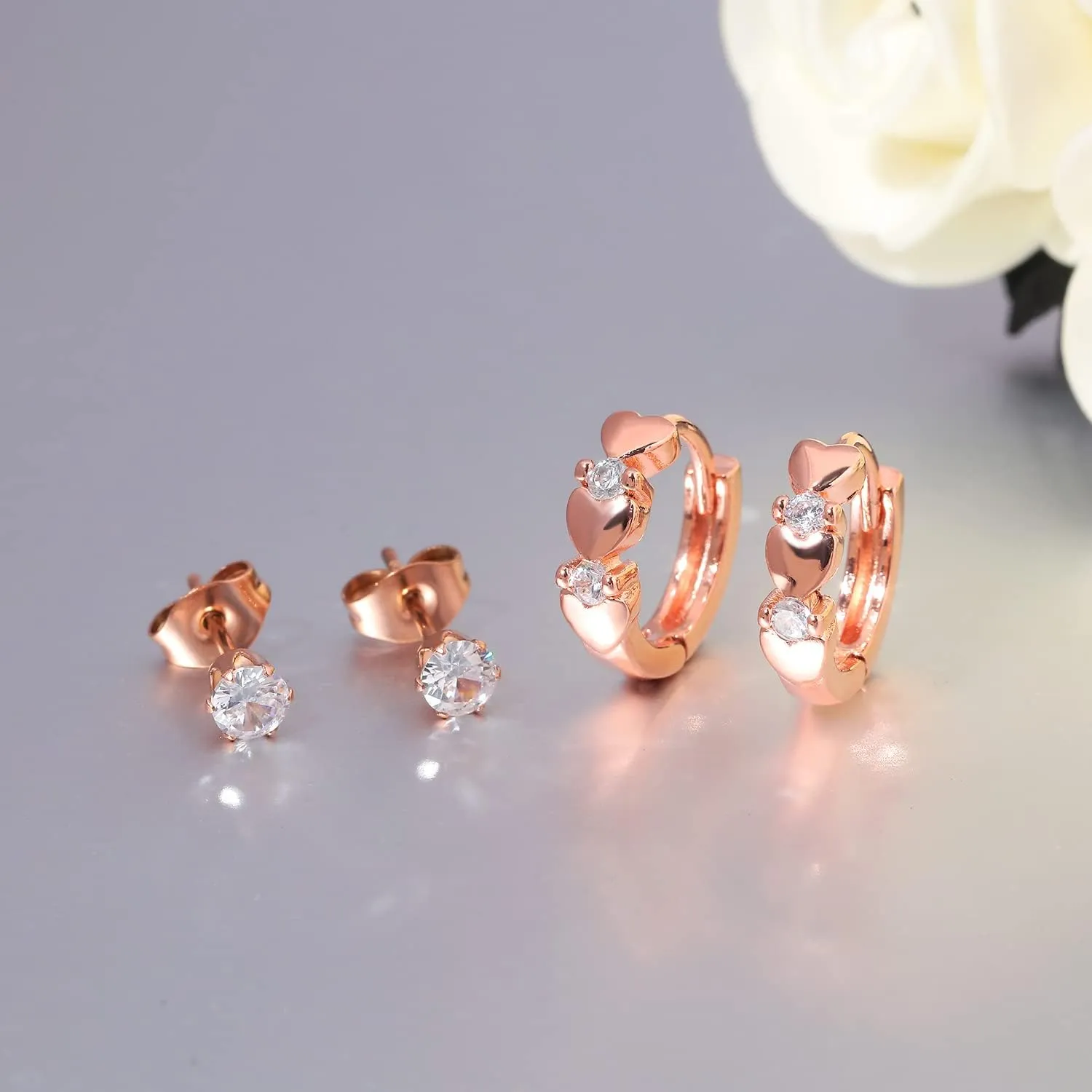 CiNily 14K White Gold Plated Small Hoop Earrings for Women Girls Heart Cubic Zirconia Hypoallergenic Earrings