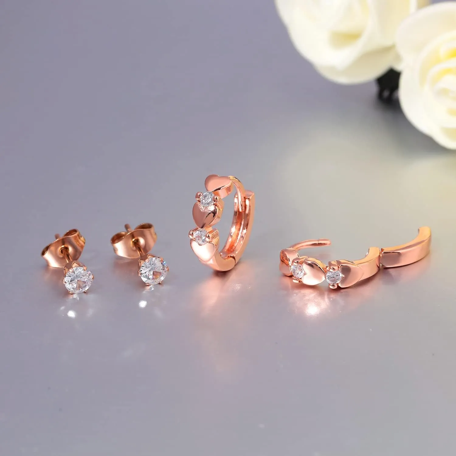 CiNily 14K White Gold Plated Small Hoop Earrings for Women Girls Heart Cubic Zirconia Hypoallergenic Earrings