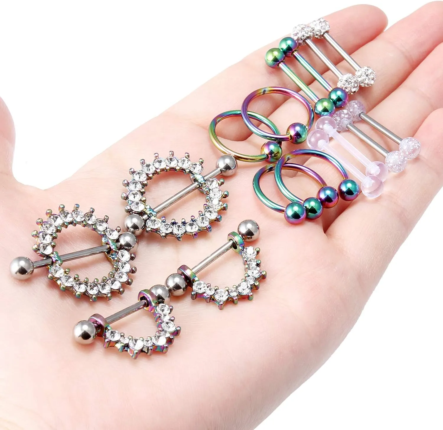 Cisyozi 16G 14G Nipple Piercing Jewelry Tongue Rings Hypoallergenic Surgical Steel Screw Nipple Tongue Shield Ring Barbell Body Piercing Jewelry Retainer for Women 9/16 Inch 14mm