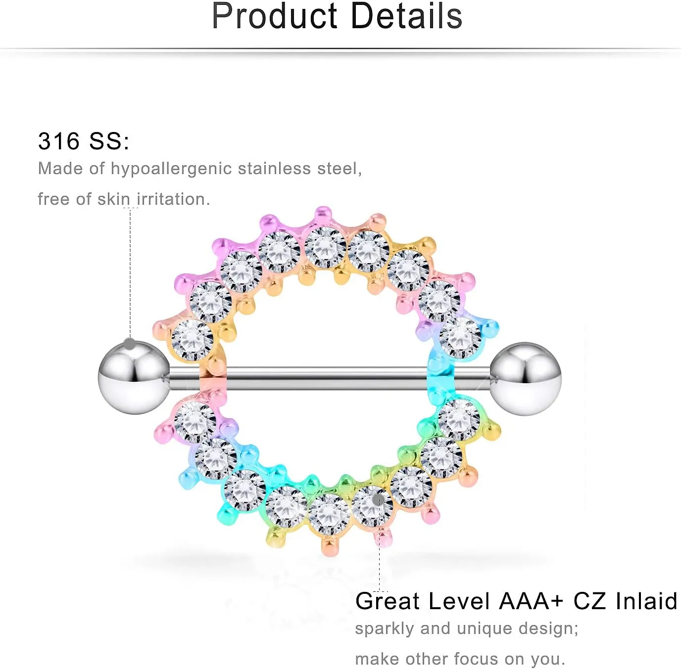 Cisyozi 16G 14G Nipple Piercing Jewelry Tongue Rings Hypoallergenic Surgical Steel Screw Nipple Tongue Shield Ring Barbell Body Piercing Jewelry Retainer for Women 9/16 Inch 14mm