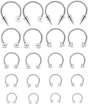 Cisyozi 16G Long Spike Septum Rings 316L Surgical Steel Hypaollergenic Septum Nose Eyebrow Rings Hoop Tragus Cartilage Helix Rook Earrings Smiley Piercing Jewelry for Women Men Silver Black