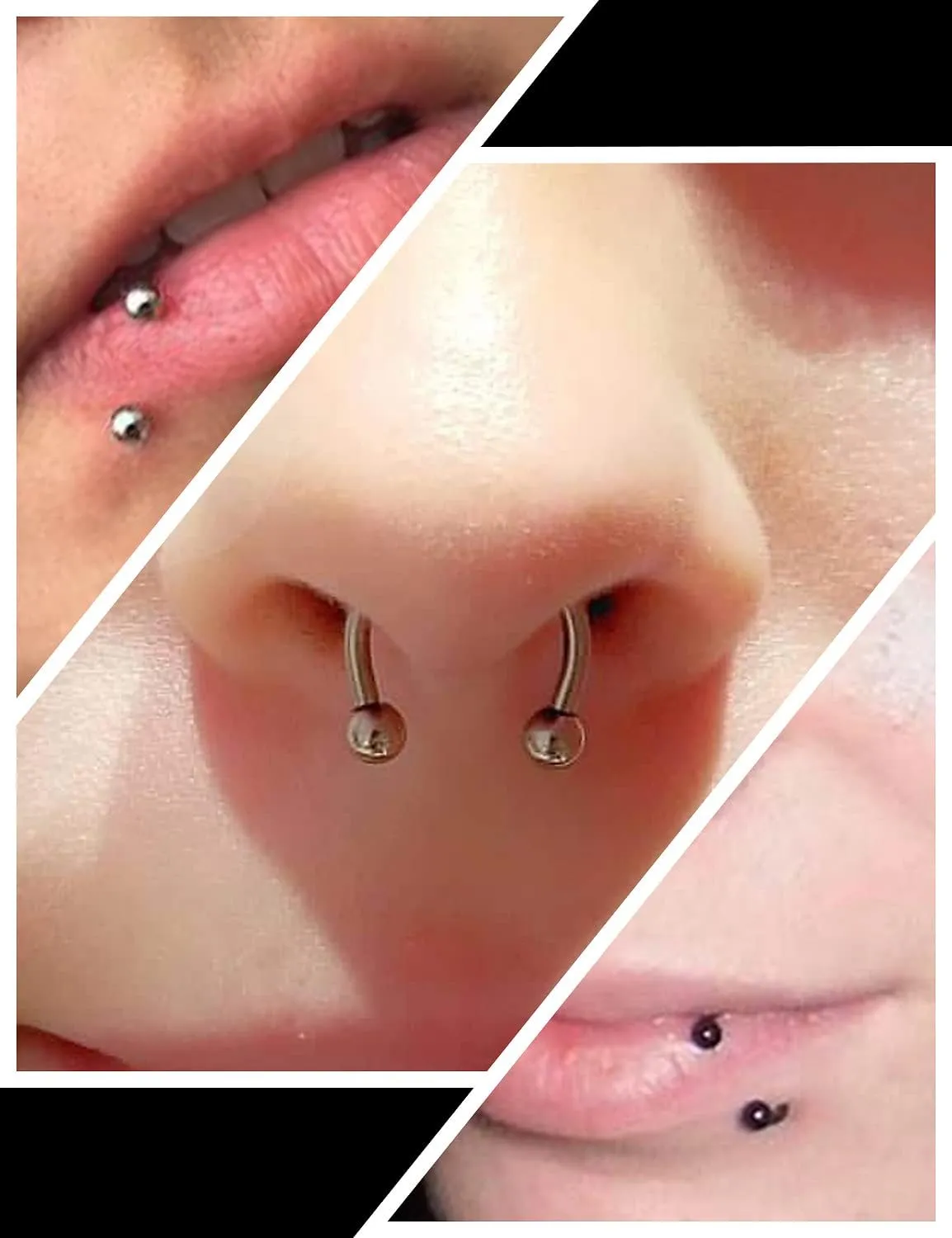 Cisyozi 16G Long Spike Septum Rings 316L Surgical Steel Hypaollergenic Septum Nose Eyebrow Rings Hoop Tragus Cartilage Helix Rook Earrings Smiley Piercing Jewelry for Women Men Silver Black