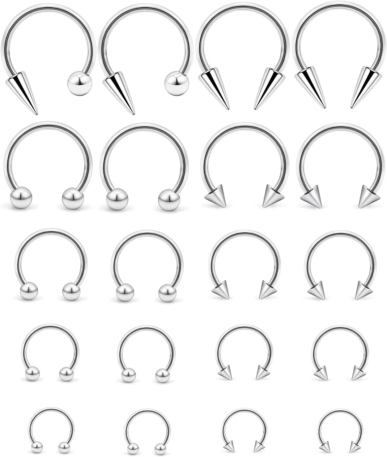 Cisyozi 16G Long Spike Septum Rings 316L Surgical Steel Hypaollergenic Septum Nose Eyebrow Rings Hoop Tragus Cartilage Helix Rook Earrings Smiley Piercing Jewelry for Women Men Silver Black