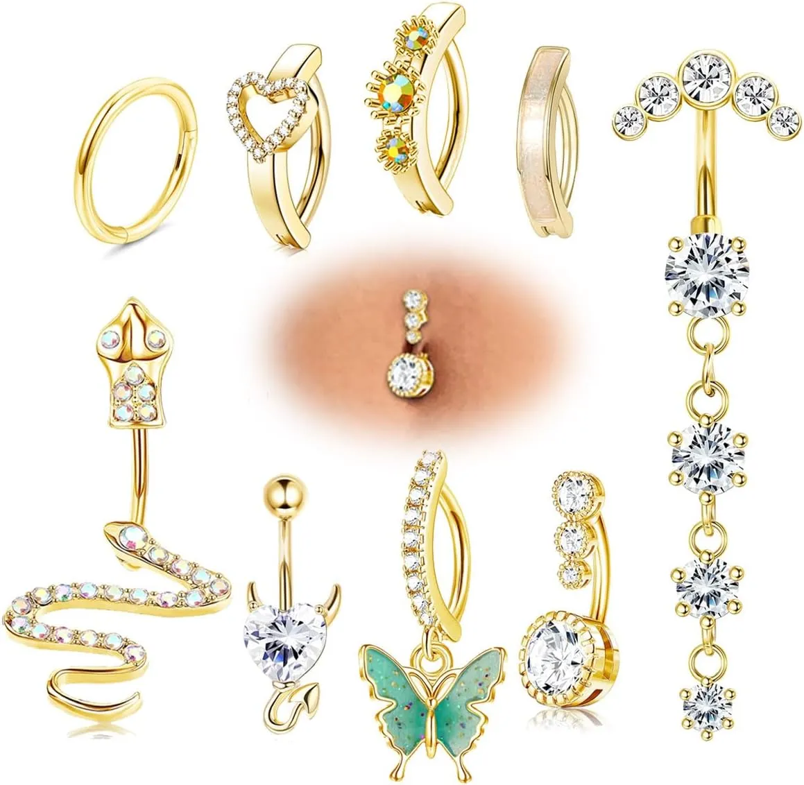 Clicker Belly Button Ring 14G Surgical Steel Hoop Belly Button Ring Curved Navel Belly Barbell Piercing Jewelry