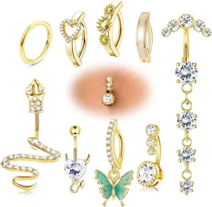 Clicker Belly Button Ring 14G Surgical Steel Hoop Belly Button Ring Curved Navel Belly Barbell Piercing Jewelry