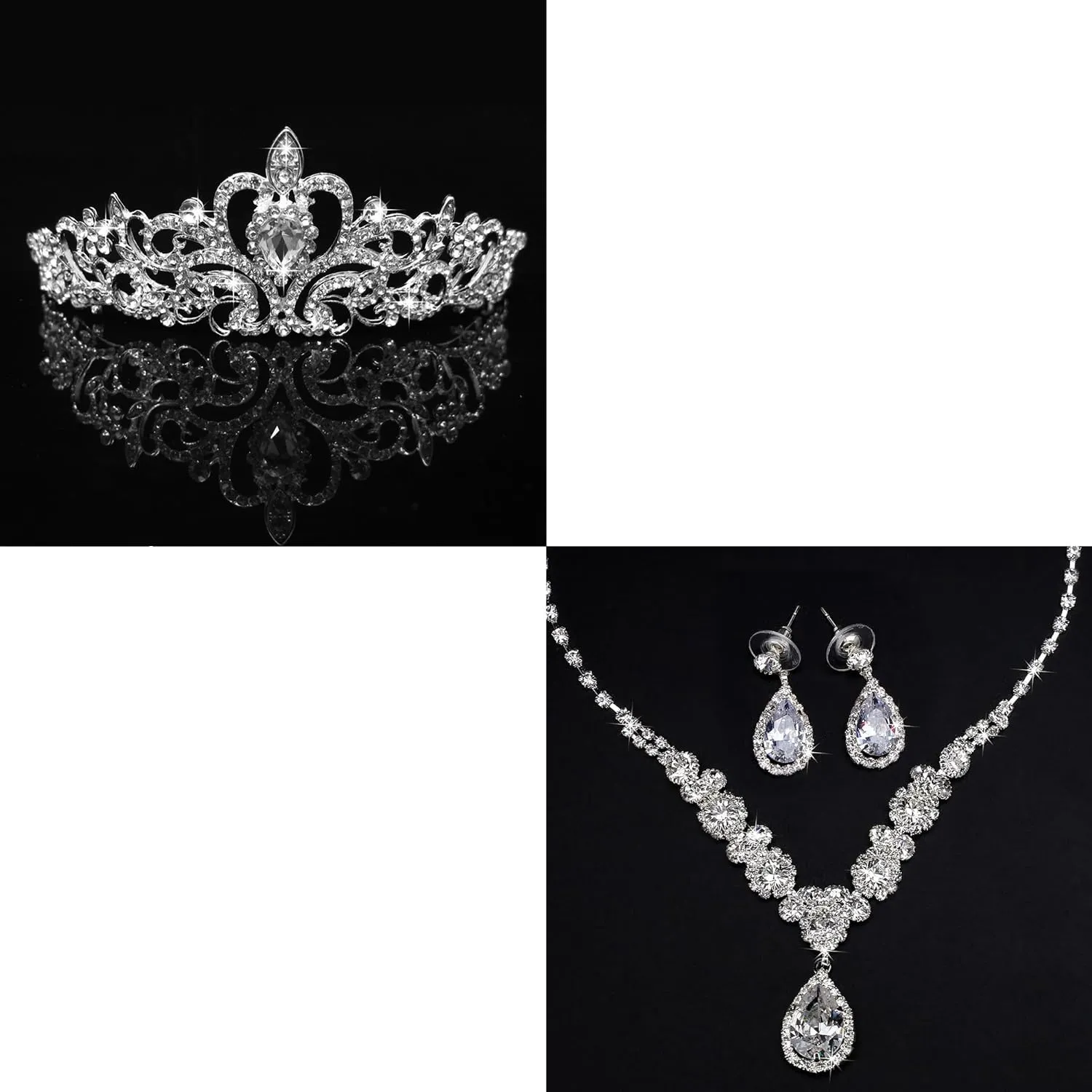 COCIDE 4Pcs Silver Jewelry Set for Women Crystal Tiara and Necklace Kit for Girls Rhinestone Crown Earrings Neck Accessories for Bride Wedding Birthday Party Bridal Prom Bridesmaid Dress up