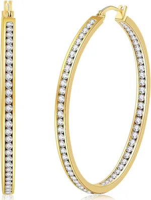 COLORFULBLING Large Rose Gold Stainless Steel Hoop Earrings for Women, Big Hypoallergenic Hoops Earring Huge Cubic Zirconia Rhinestone Crystal Basketball 50mm 2 inch Ear Ring Jewelry Gifts for Women Mens Sensitive Ears(rose gold)