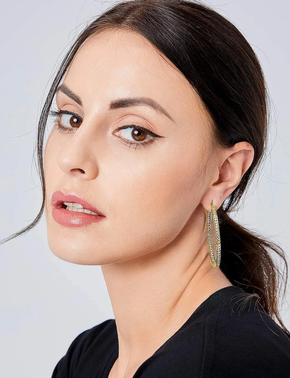 COLORFULBLING Large Rose Gold Stainless Steel Hoop Earrings for Women, Big Hypoallergenic Hoops Earring Huge Cubic Zirconia Rhinestone Crystal Basketball 50mm 2 inch Ear Ring Jewelry Gifts for Women Mens Sensitive Ears(rose gold)