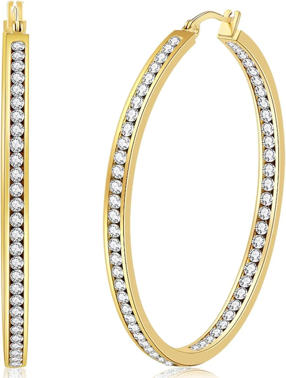 COLORFULBLING Large Rose Gold Stainless Steel Hoop Earrings for Women, Big Hypoallergenic Hoops Earring Huge Cubic Zirconia Rhinestone Crystal Basketball 50mm 2 inch Ear Ring Jewelry Gifts for Women Mens Sensitive Ears(rose gold)