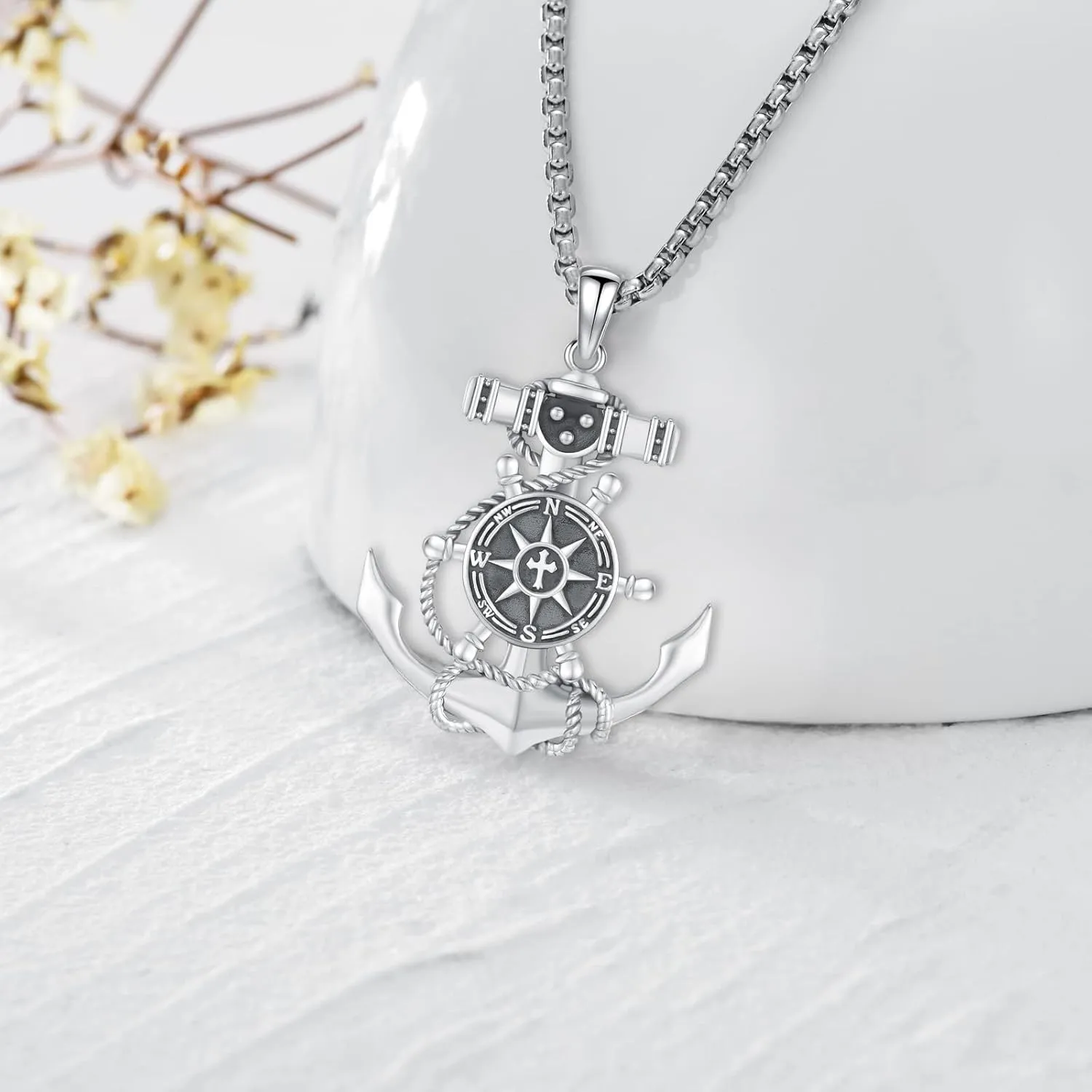 Compass Necklace for Men Women Sterling Silver Celtic Anchor Compass Pendant Graduation Friendship Travel Talisman Necklace Inspirational Gift Jewelry