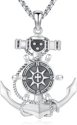 Compass Necklace for Men Women Sterling Silver Celtic Anchor Compass Pendant Graduation Friendship Travel Talisman Necklace Inspirational Gift Jewelry