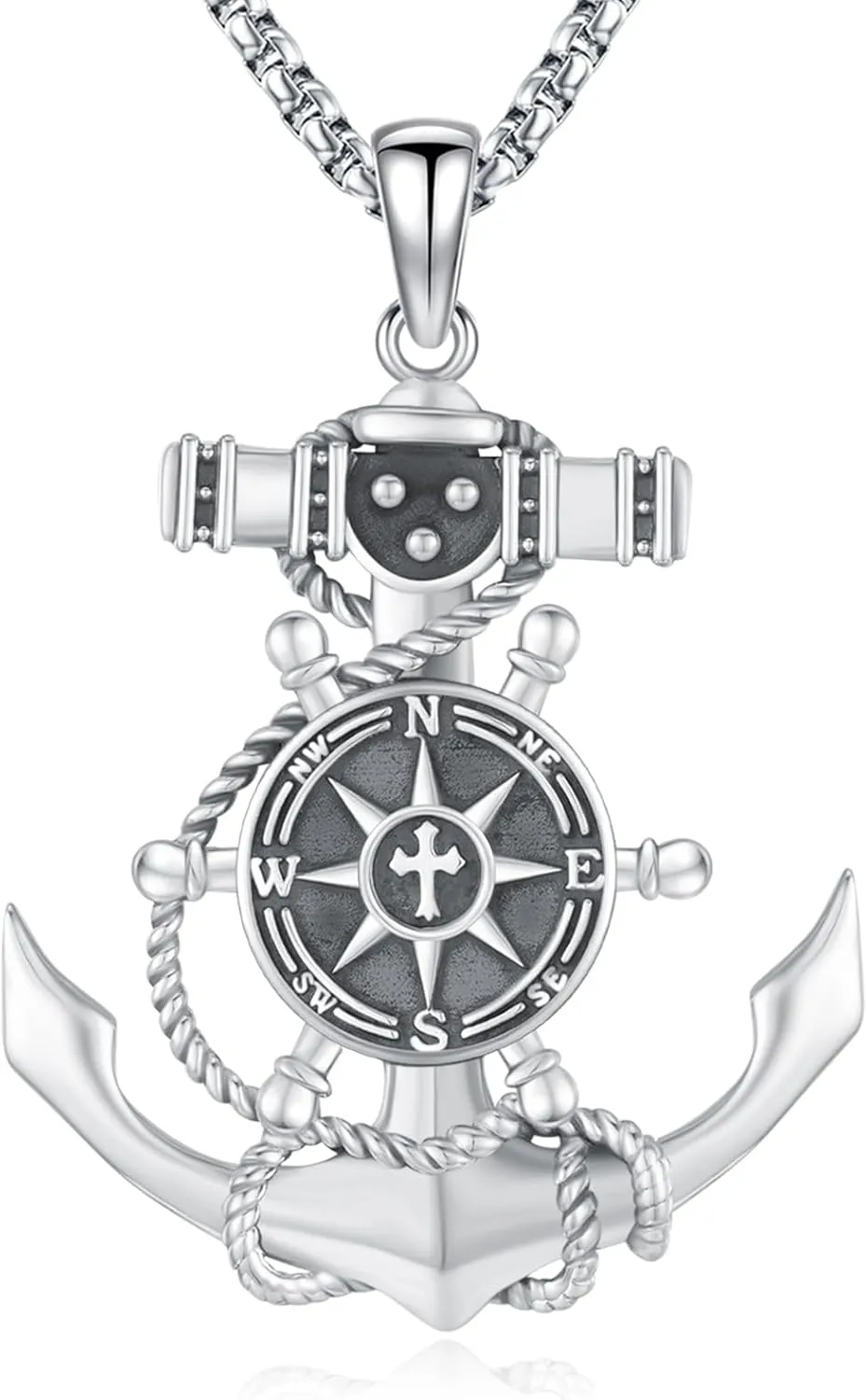 Compass Necklace for Men Women Sterling Silver Celtic Anchor Compass Pendant Graduation Friendship Travel Talisman Necklace Inspirational Gift Jewelry