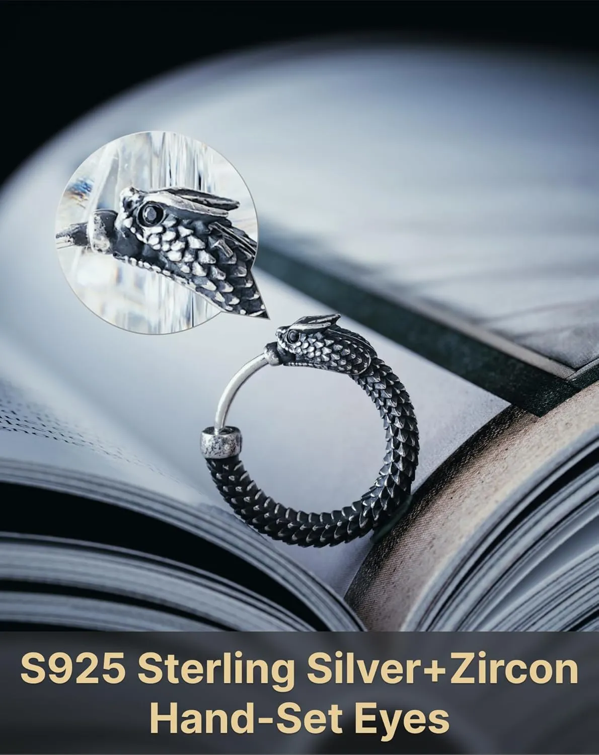 COPPERTIST.WU Ouroboros Earrings Snake Huggie Hoop Earrings 10.7mm Small Hoop Silver Earrings Hypoallergenic Earrings Jewelry Gifts for Men Women