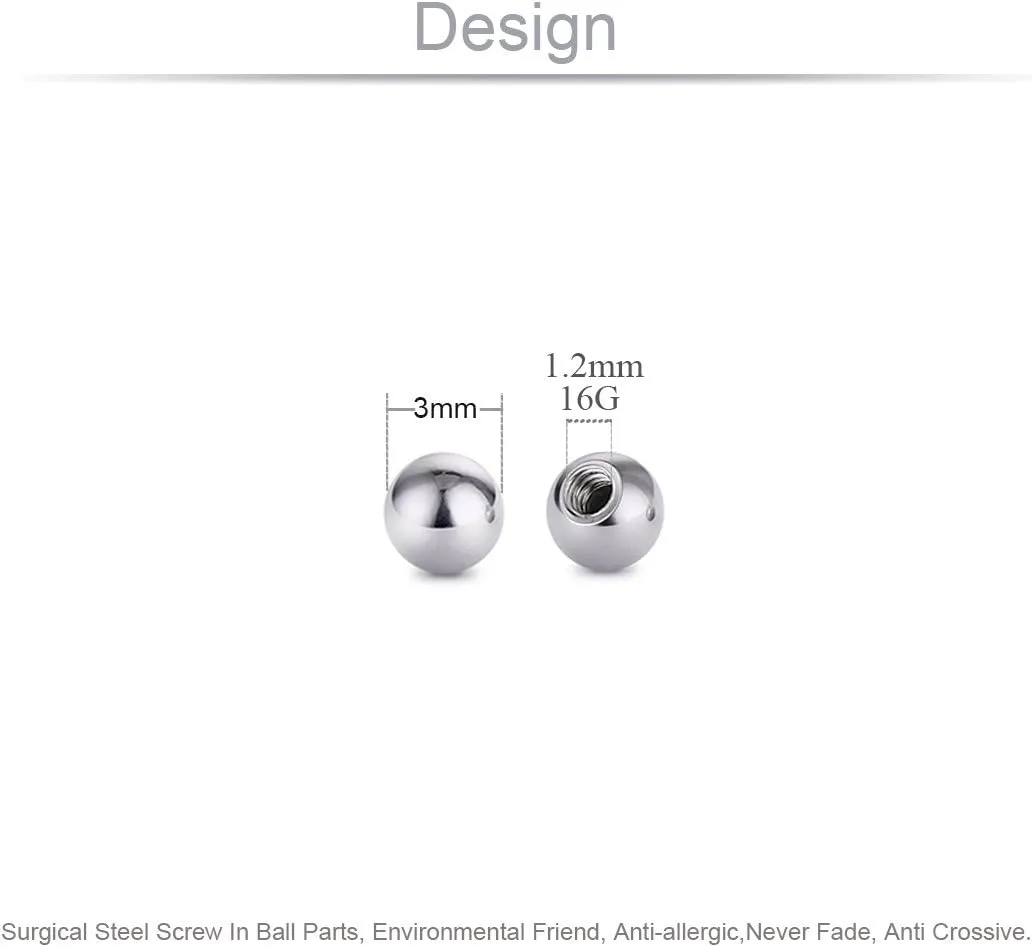 COTTVOTT Threaded 316L Steel Replacement Balls Piercing Parts for Body Jewelry 14G 16G Barbell