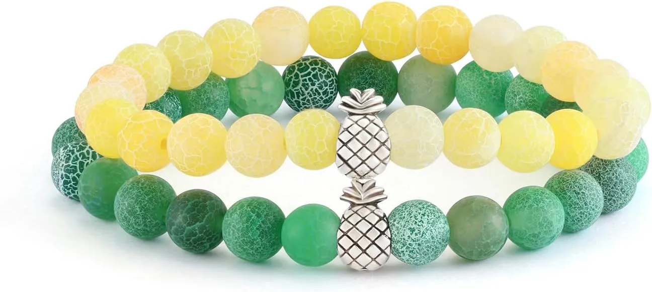 Couple Bracelets for Lovers Matching CZ Infinite Natural Stone Bracelets Long Distance Friendship Gifts for Him and Her Valentines Day Gift (E-Yellow Green)