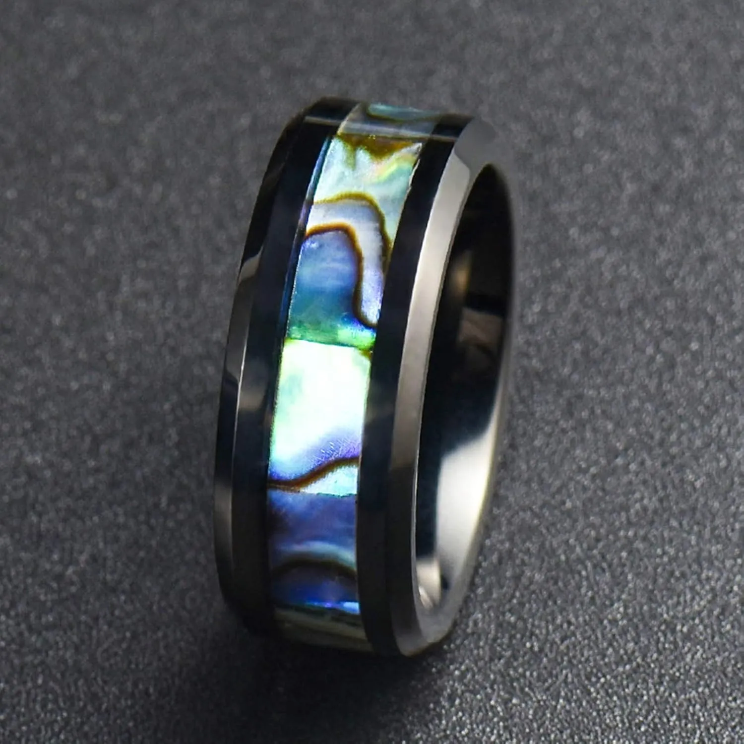 Couple Matching Rings, Couples Rings Stainless Steel 8mm Black Inlay Colorful Shell Birthday Gifts Rings Size 6-12