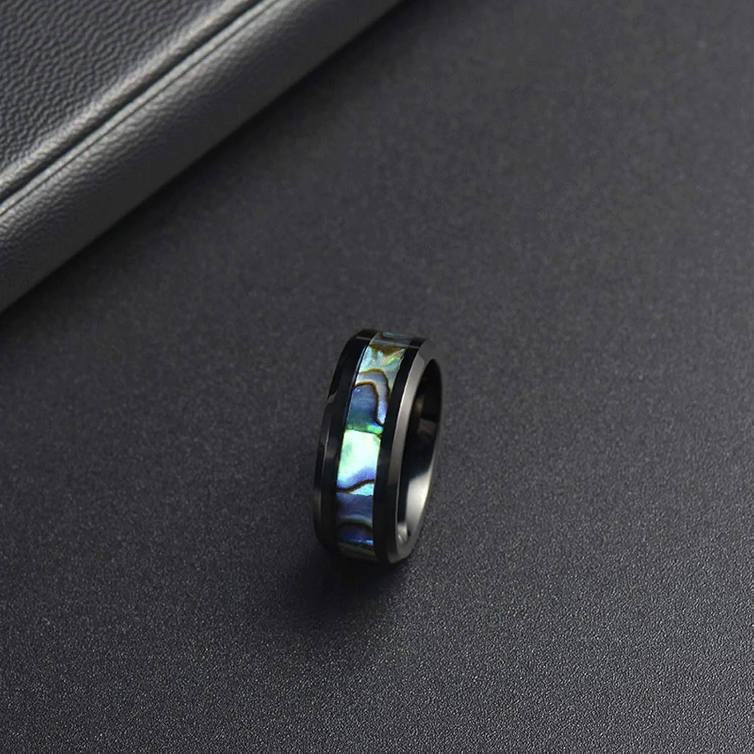 Couple Matching Rings, Couples Rings Stainless Steel 8mm Black Inlay Colorful Shell Birthday Gifts Rings Size 6-12