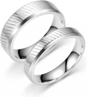 Couple Wedding Rings Stainless Steel, Silver Matching Promise Rings Twill Pattern Men Rings Women Wedding Ring Set Matching Couples Stuff