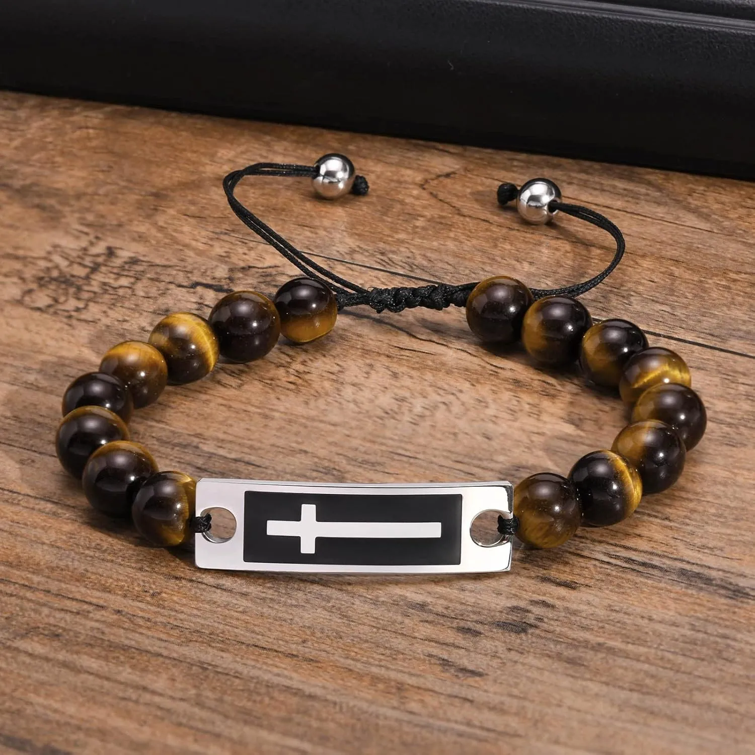 Cross Lords Prayer Bead Link Adjustable Bracelets for Men Women for Easter Christmas Father's Day Religious Bangle
