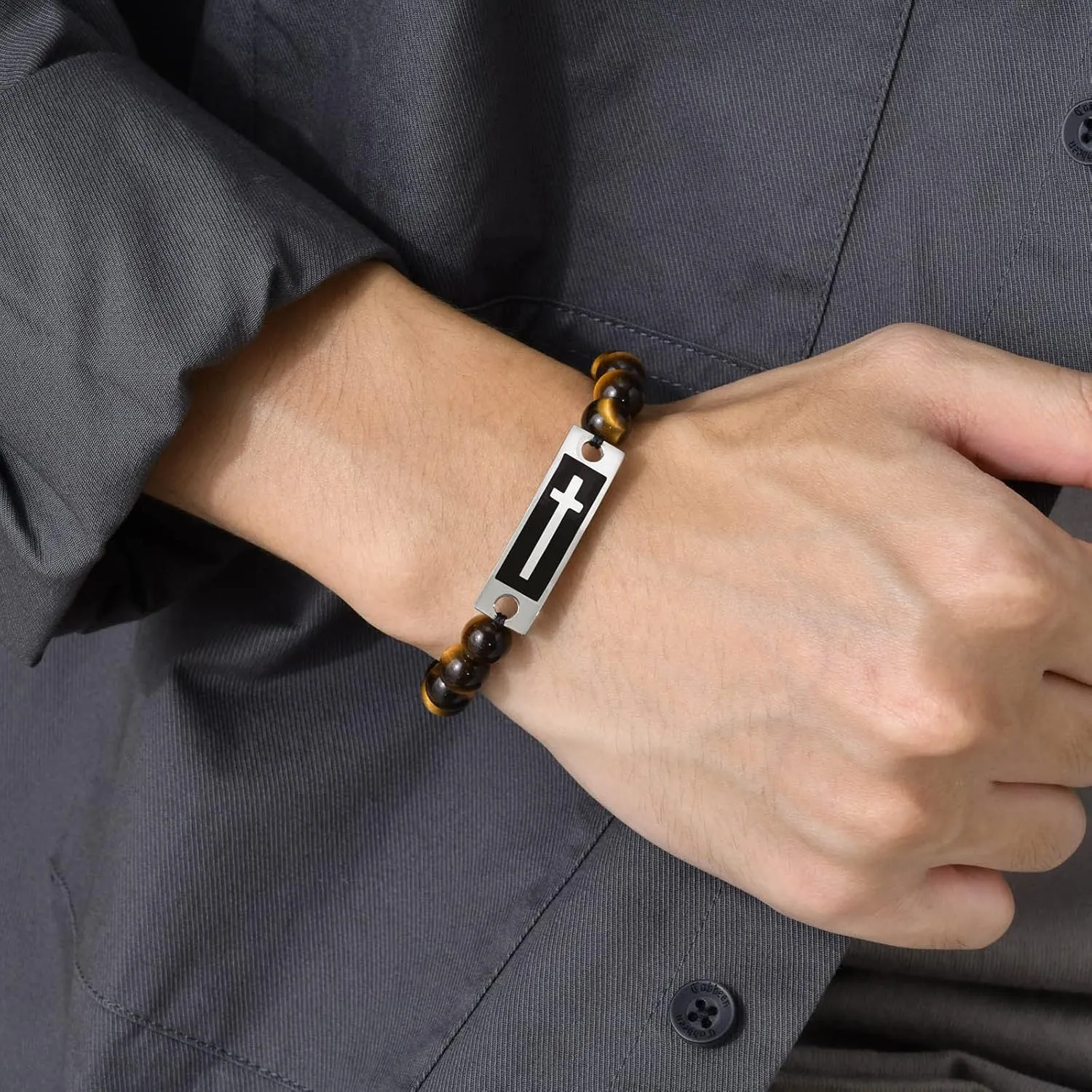 Cross Lords Prayer Bead Link Adjustable Bracelets for Men Women for Easter Christmas Father's Day Religious Bangle