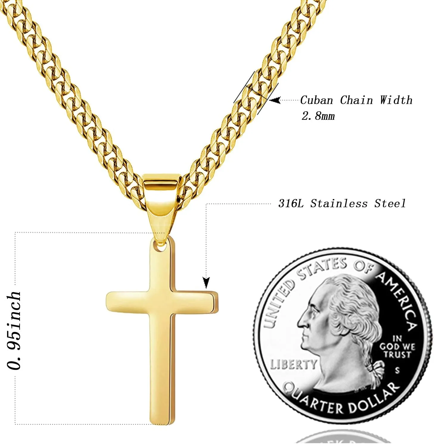 Cross Necklace for Men Women Stainless Steel Cross Pendant Necklaces Chain 20 22 24 Inches
