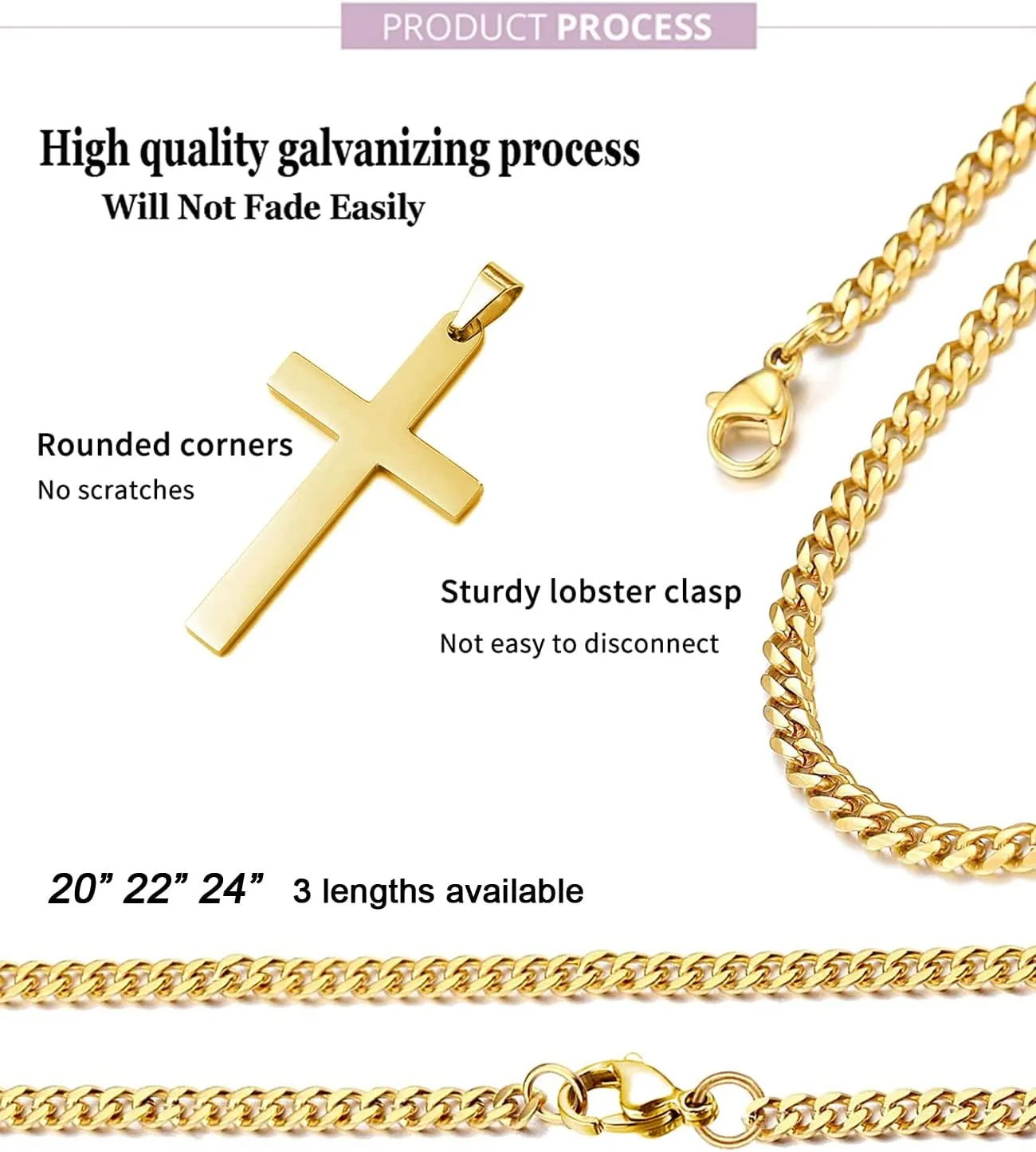 Cross Necklace for Men Women Stainless Steel Cross Pendant Necklaces Chain 20 22 24 Inches