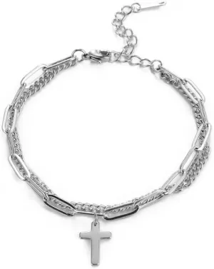 Cross Prayer Dual Strands Chain Link Bracelets for Women Christmas Birthday Friendship Wristband