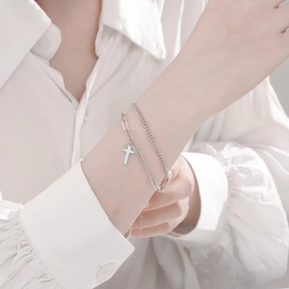 Cross Prayer Dual Strands Chain Link Bracelets for Women Christmas Birthday Friendship Wristband