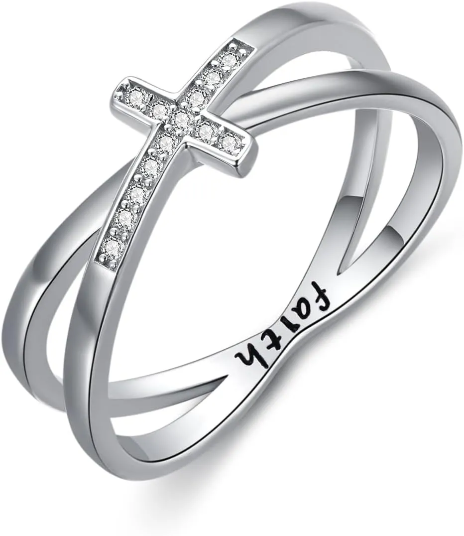 Cross Rings for Women 925 Sterling Silver Faith Cross Rings Christian Religious Jewelry Gifts for Men