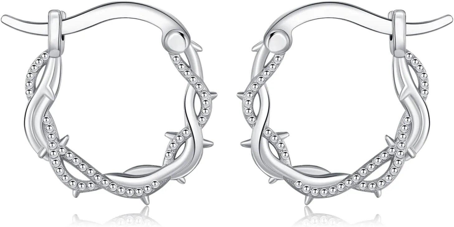 Crown of Thorns Earrings S925 Sterling Silver Crown Hoop Earrings for Women Hypoallergenic Catholic Jewelry Religious Gifts