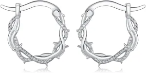 Crown of Thorns Earrings S925 Sterling Silver Crown Hoop Earrings for Women Hypoallergenic Catholic Jewelry Religious Gifts